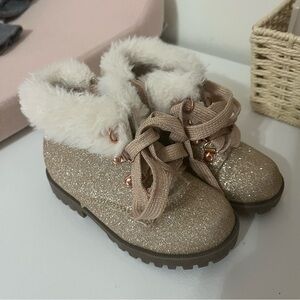 Olive & Edie Gild Sparkle Fur Top Lace Up Boots